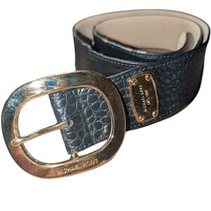 Michael Kors Black Leather Belt with Gold Buckle